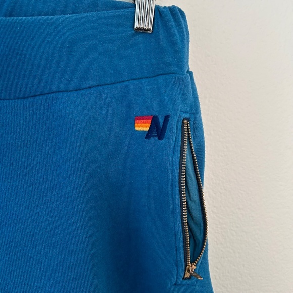 Aviator Nation Blue Joggers Zipper Pockets Size Medium Rainbow Cuffs - Picture 9 of 14